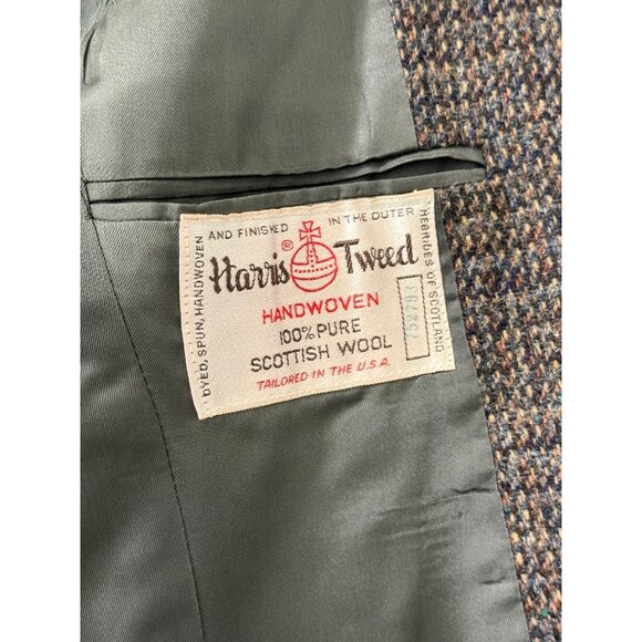 Vintage Harris Tweed Wool Sport Coat Blazer 2-Button Brown Blue Mens Size 38R/S? - Picture 13 of 16
